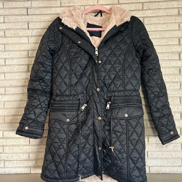 Bebe quilted black anorak puffer jacket with fur hood - Picture 10 of 11